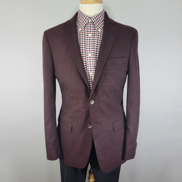 Tommy Hilfiger Men's Sport Coat Blazer Two Button Burgundy Wool Blend 40L